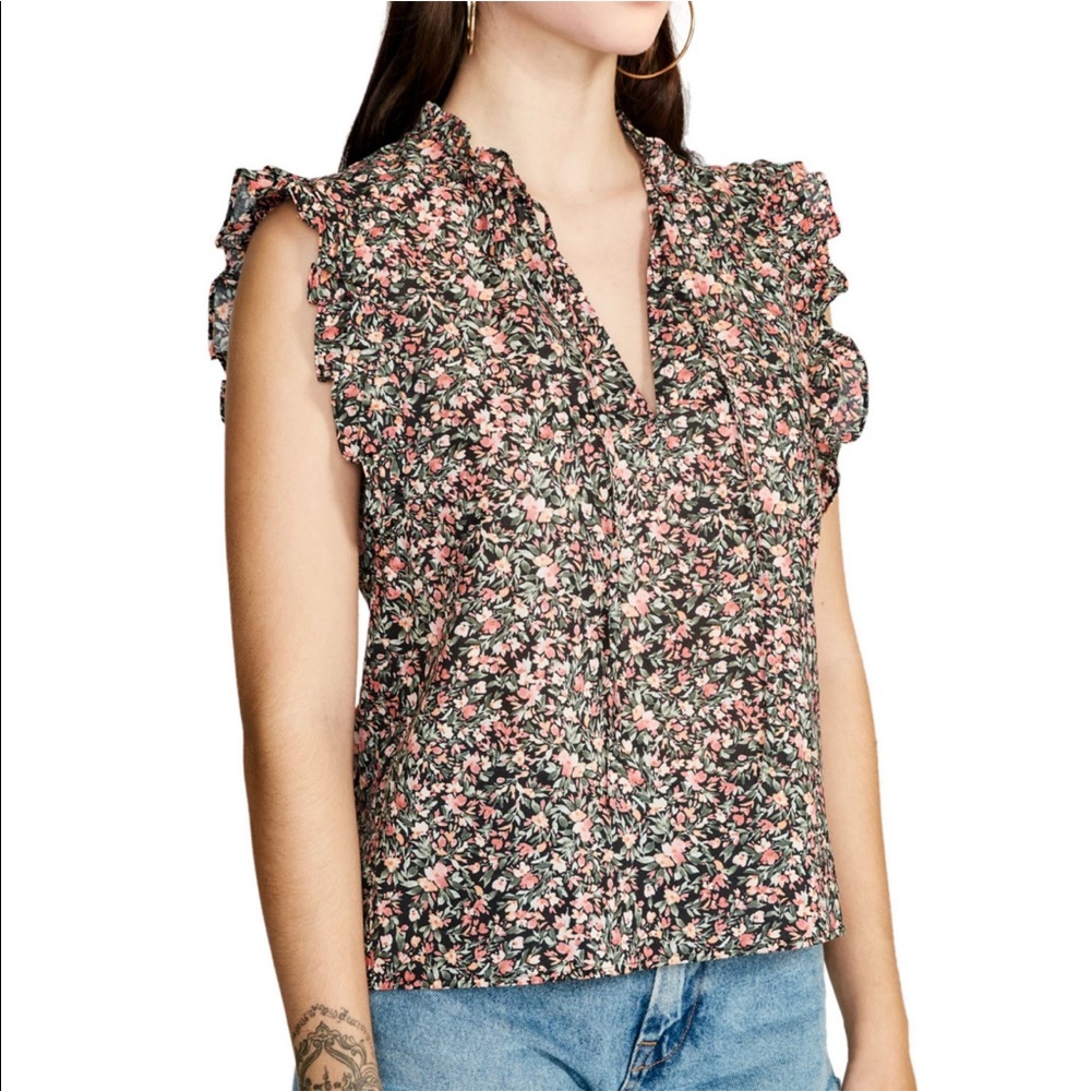 🌷BB Dakota Steve Madden black ditsy floral top size Large  ⭐️NWT⭐️